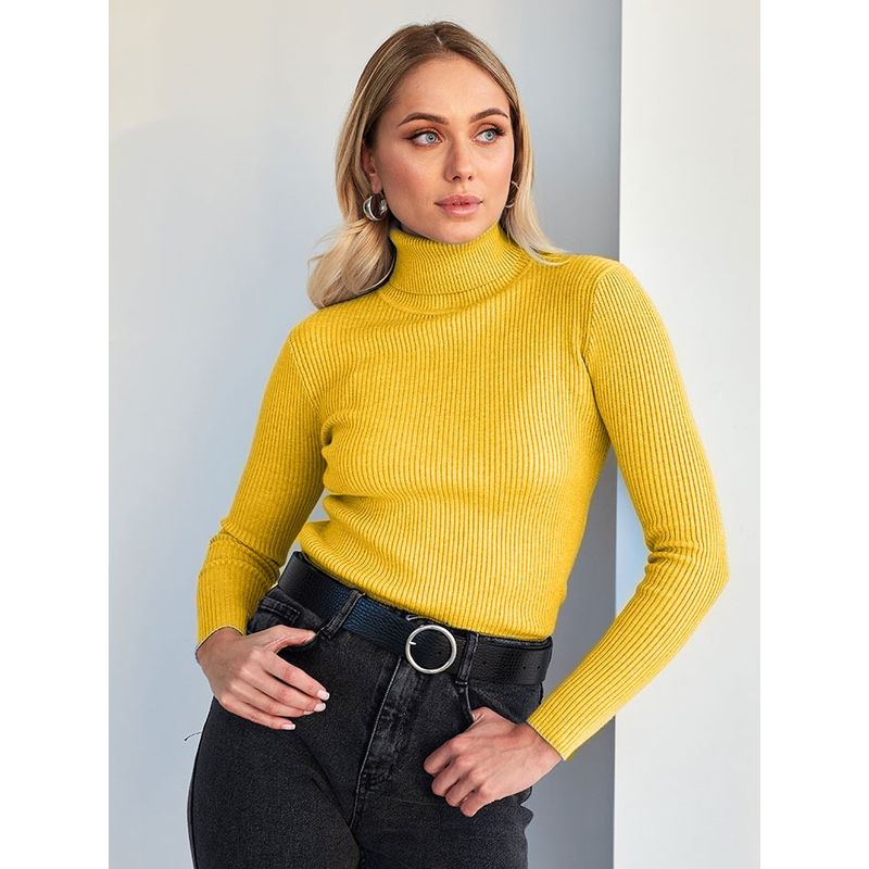 TIOZONEY - Sweater De Cuello Alto Mujer - Amarillo