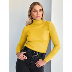 TIOZONEY - Sweater De Cuello Alto Mujer - Amarillo