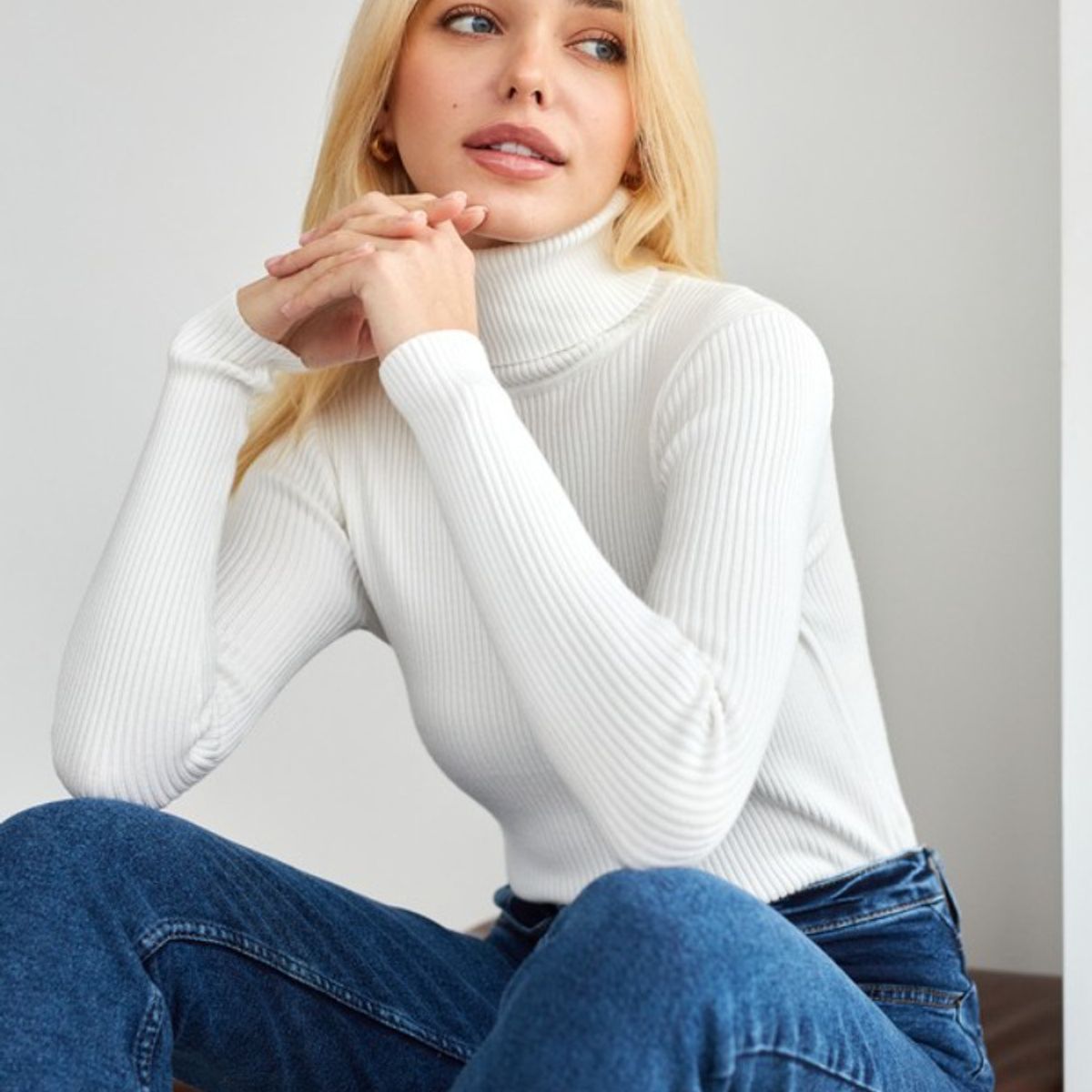 TIOZONEY - Sweater De Cuello Alto Mujer - Amarillo