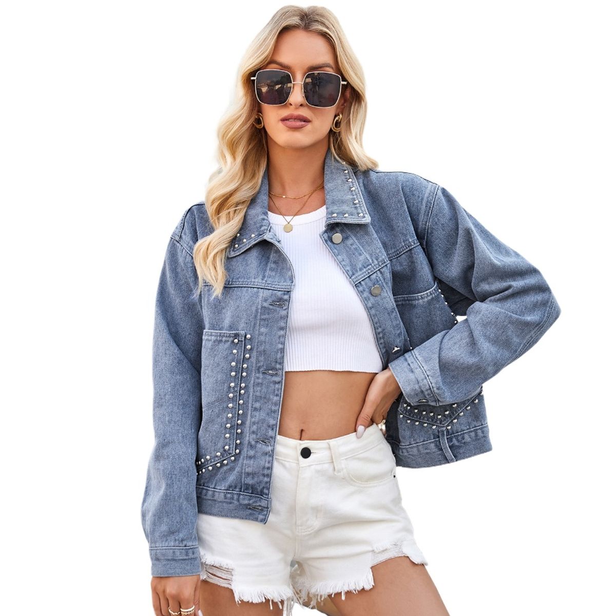 TIOZONEY - Chaqueta de Jeans Mujer -Azul