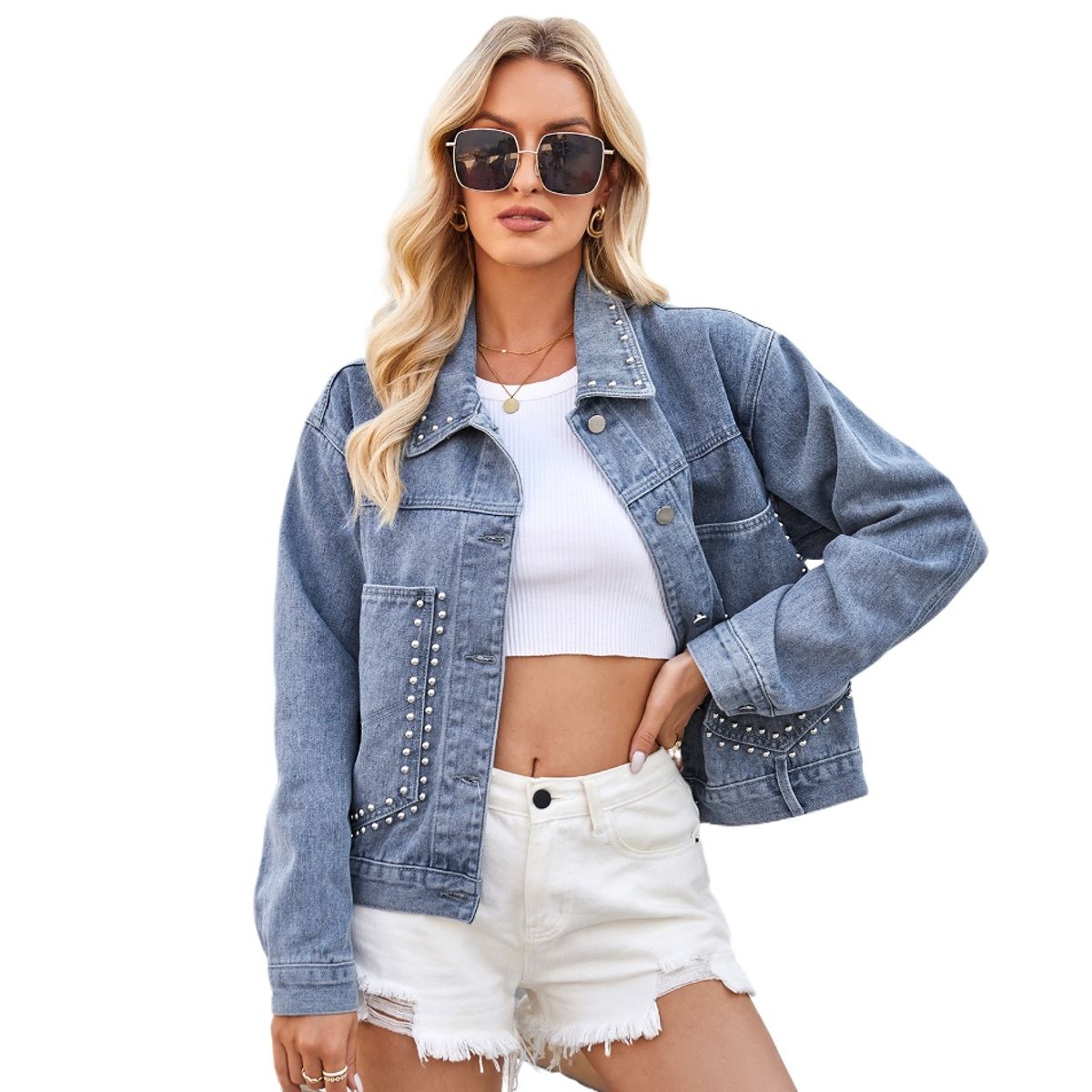 TIOZONEY - Chaqueta de Jeans Mujer -Azul