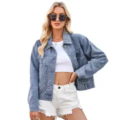 TIOZONEY - Chaqueta de Jeans Mujer -Azul