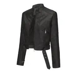 TIOZONEY - Chaqueta de piel con cremallera para mujer-Negro