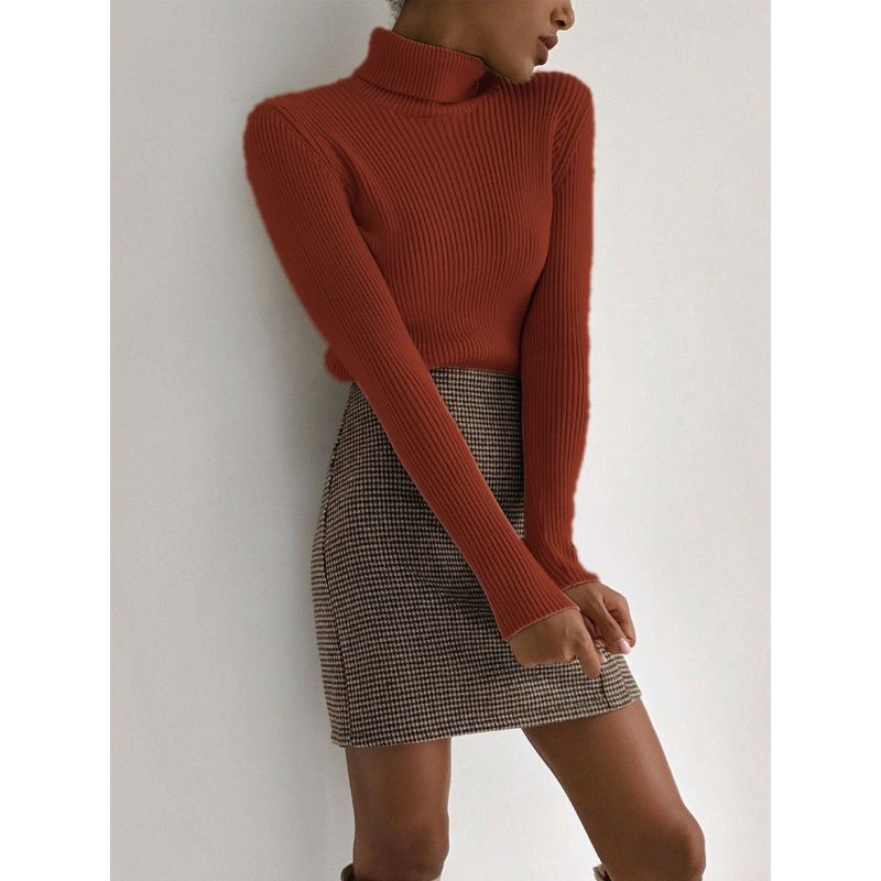 TIOZONEY - Sweater De Cuello Alto Mujer - Naranjo