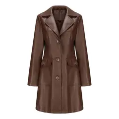TIOZONEY - Abrigo de PU largo para mujer - Café Oscuro