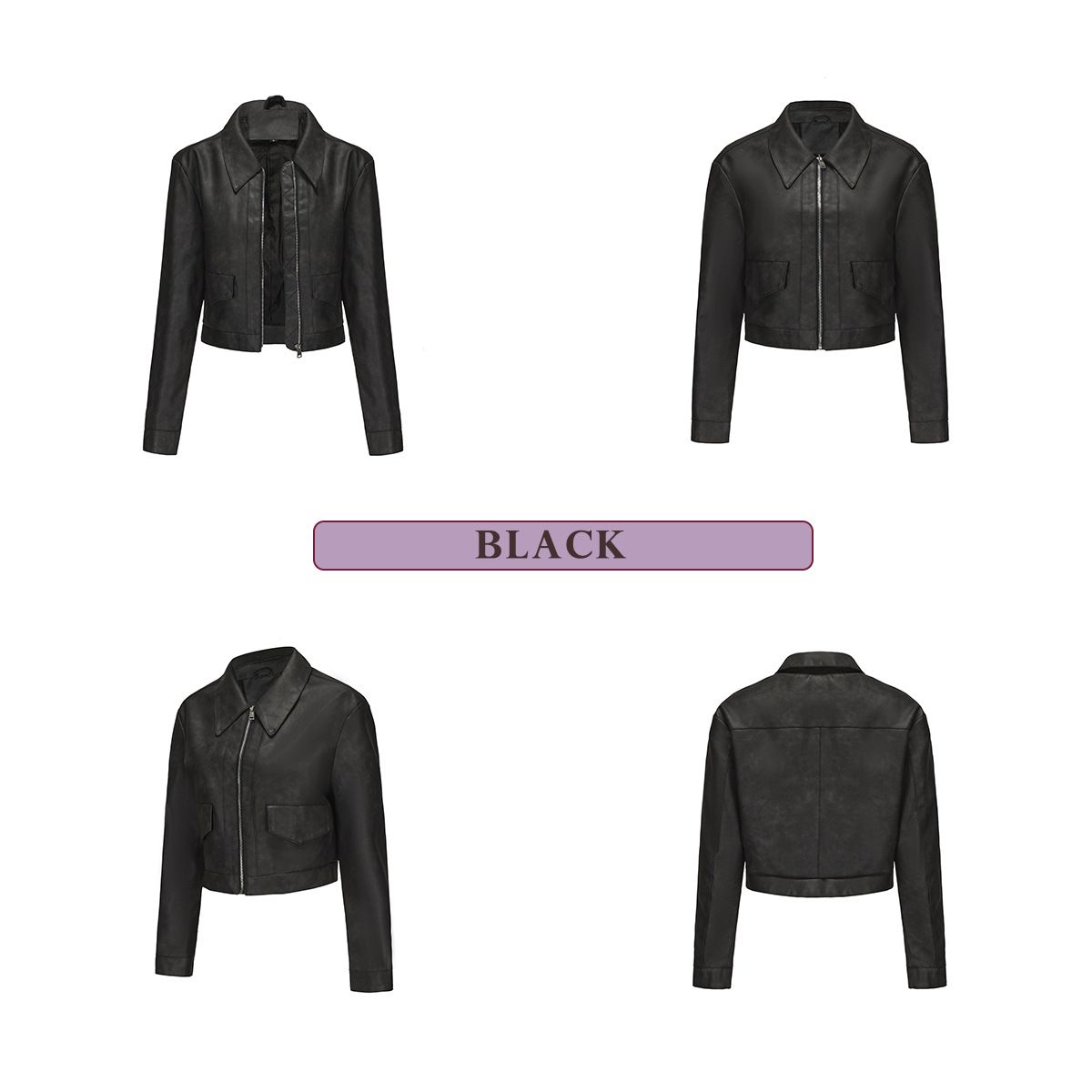 TIOZONEY - Chaqueta de piel con cremallera para mujer-Negro