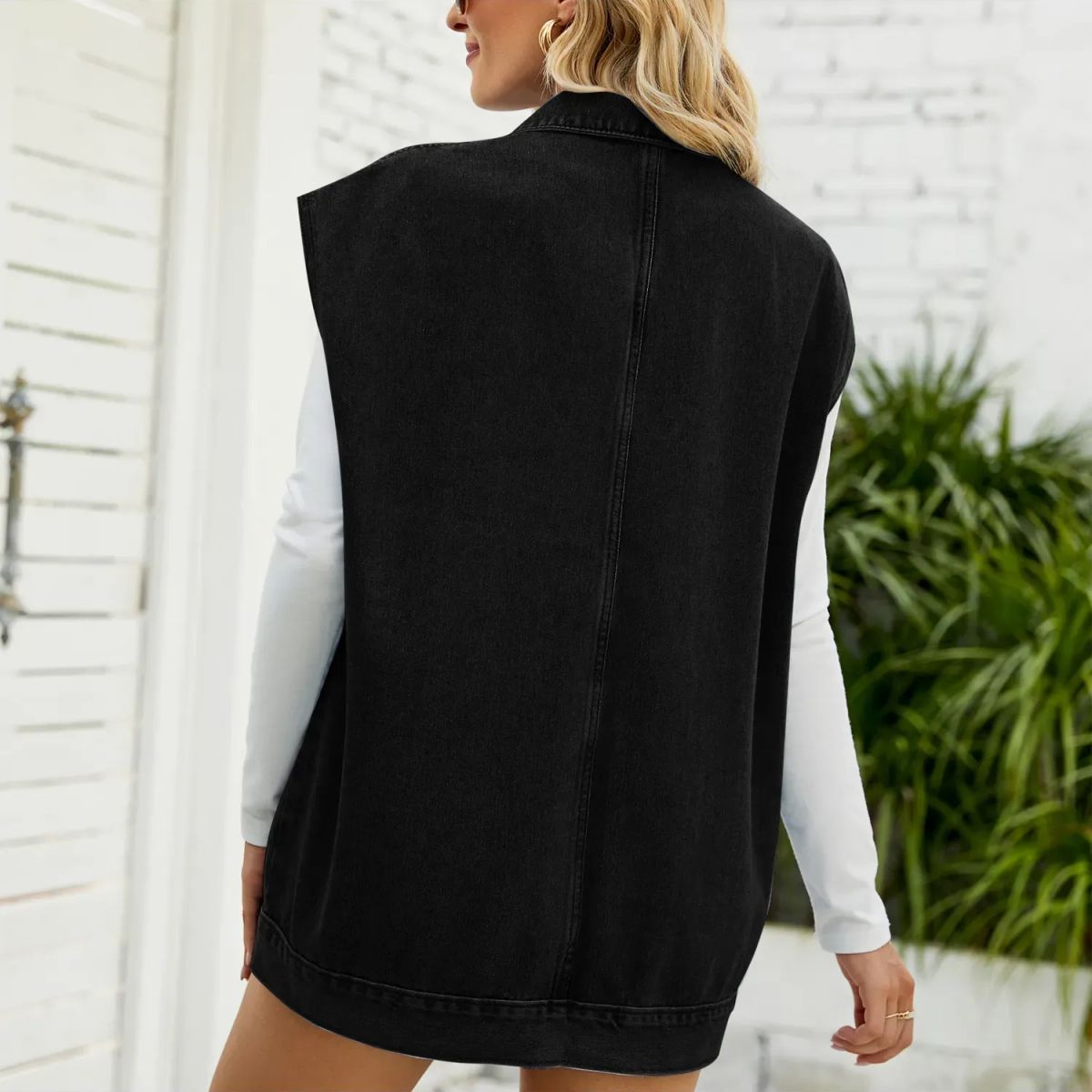 TIOZONEY - Chaqueta Jeans sin mangas Mujer - Negro
