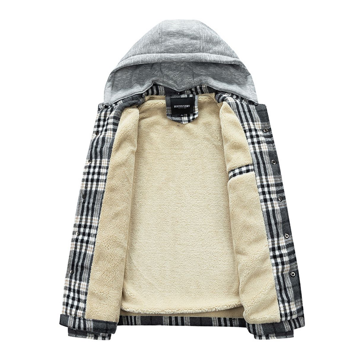 TIOZONEY - Chaqueta a cuadros con gorro para hombre