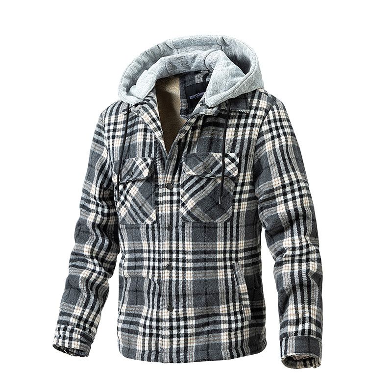 TIOZONEY - Chaqueta a cuadros con gorro para hombre