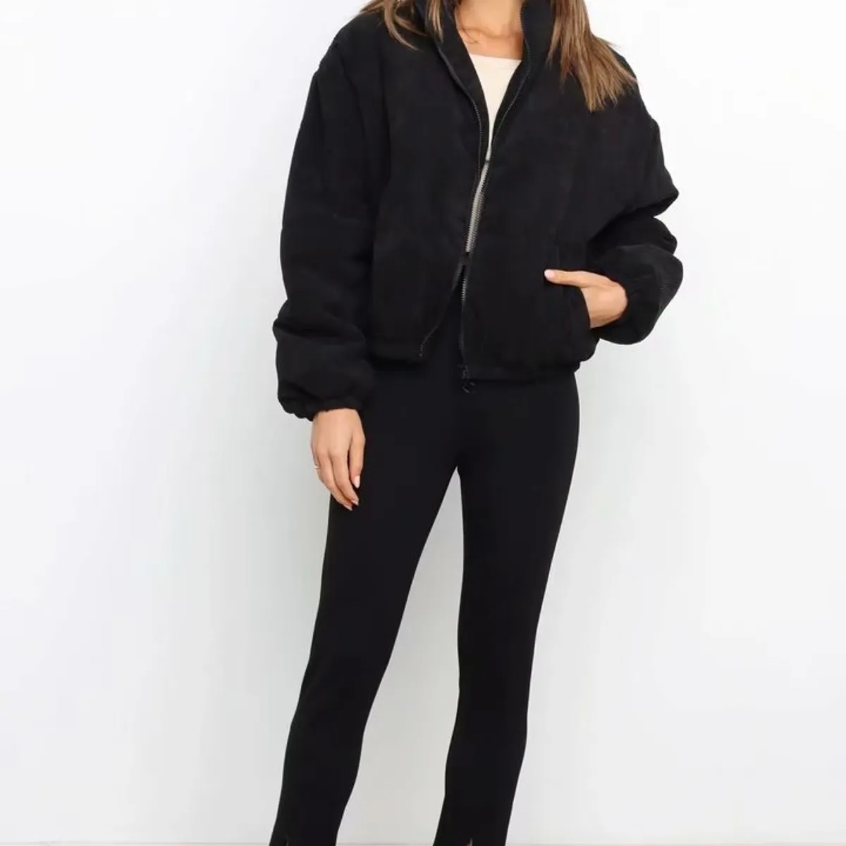 TIOZONEY - Abrigo de algodón casual - Negro