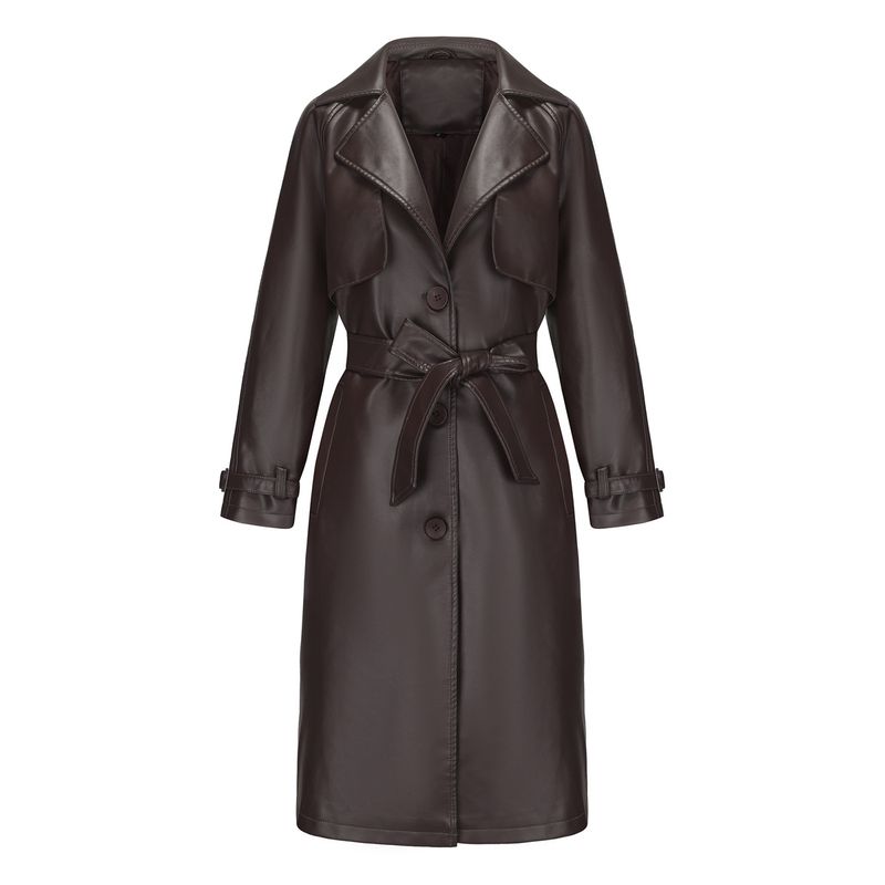 TIOZONEY - Chaqueta de PU para mujer con cinturón
