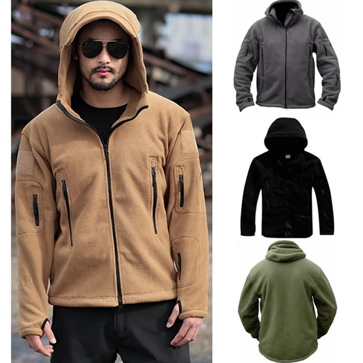TIOZONEY - Abrigo de capucha térmica para hombres - Verde