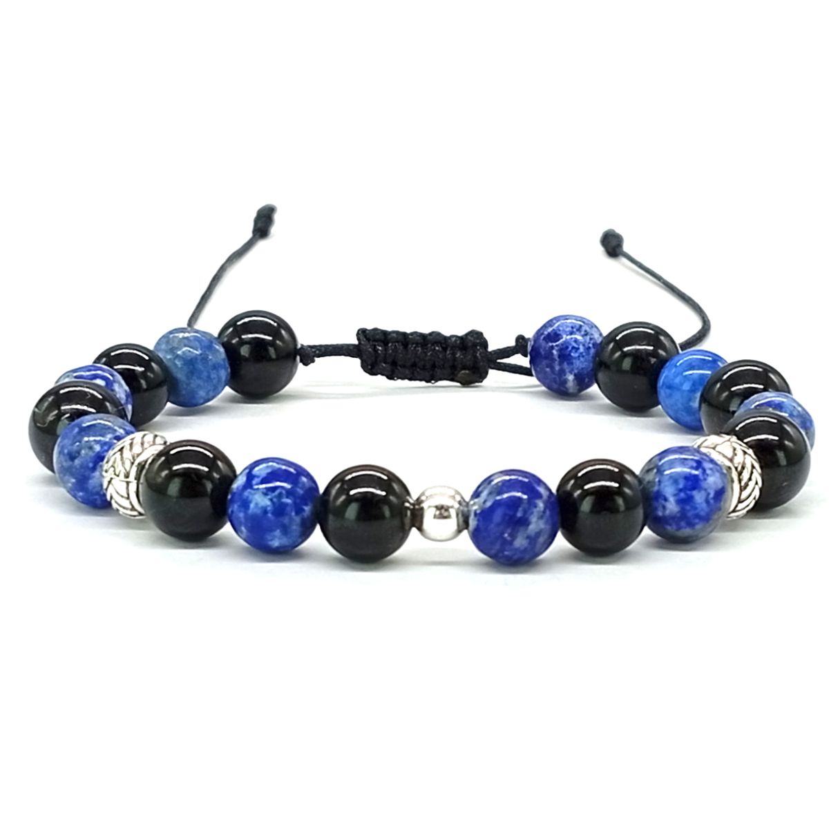 GENERICO - Pulsera Turmalina Negra Lapislázuli y Plata para Protección