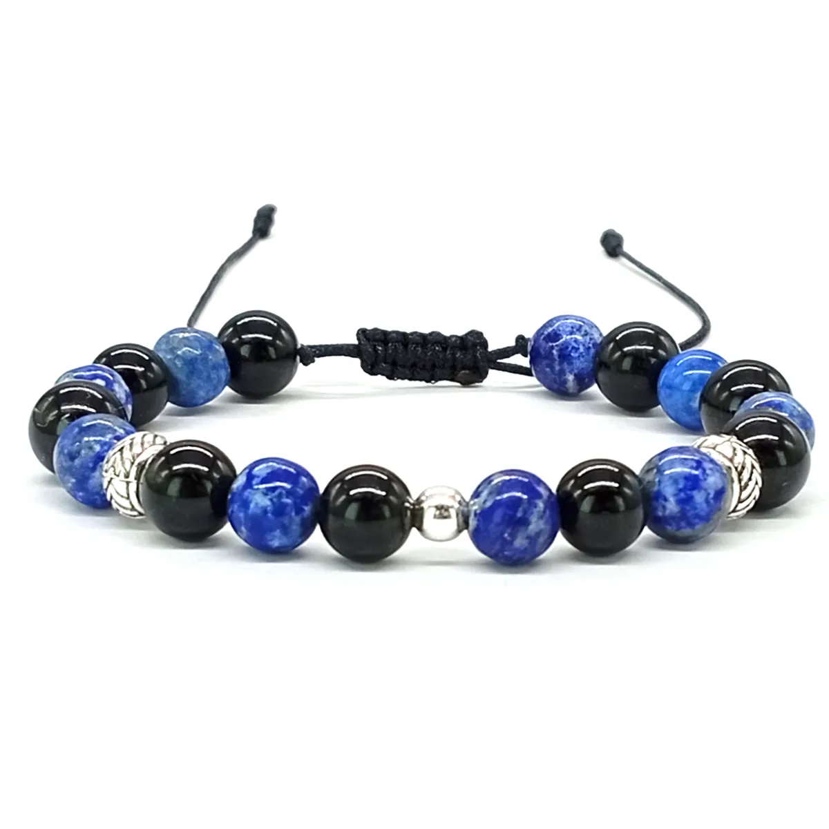 GENERICO - Pulsera Turmalina Negra Lapislázuli y Plata para Protección