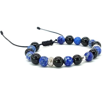 Imagen 2 del producto Pulsera Turmalina Negra Lapislázuli y Plata para Protección
