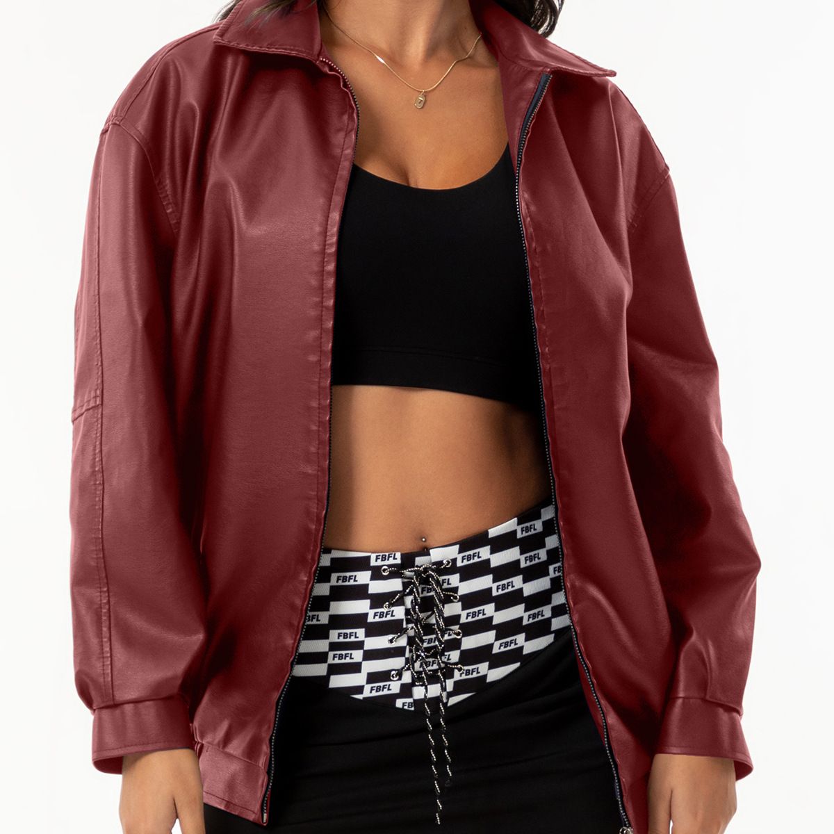 TIOZONEY - Chaqueta de PU para mujer con cinturón