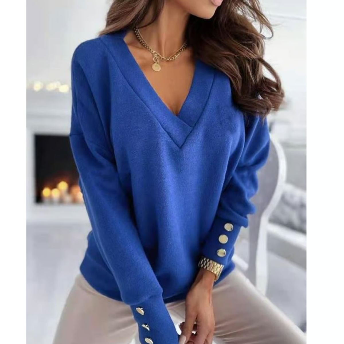 TIOZONEY - Cárdigan Mujer - Azul