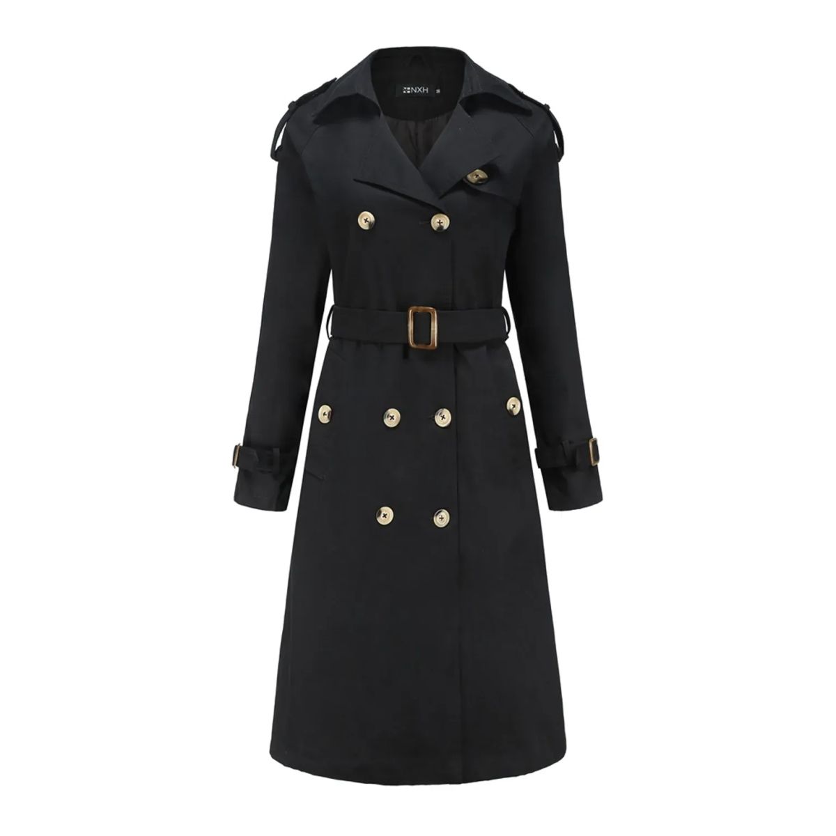 TIOZONEY - Abrigo largo tipo gabardina para mujer - Negro
