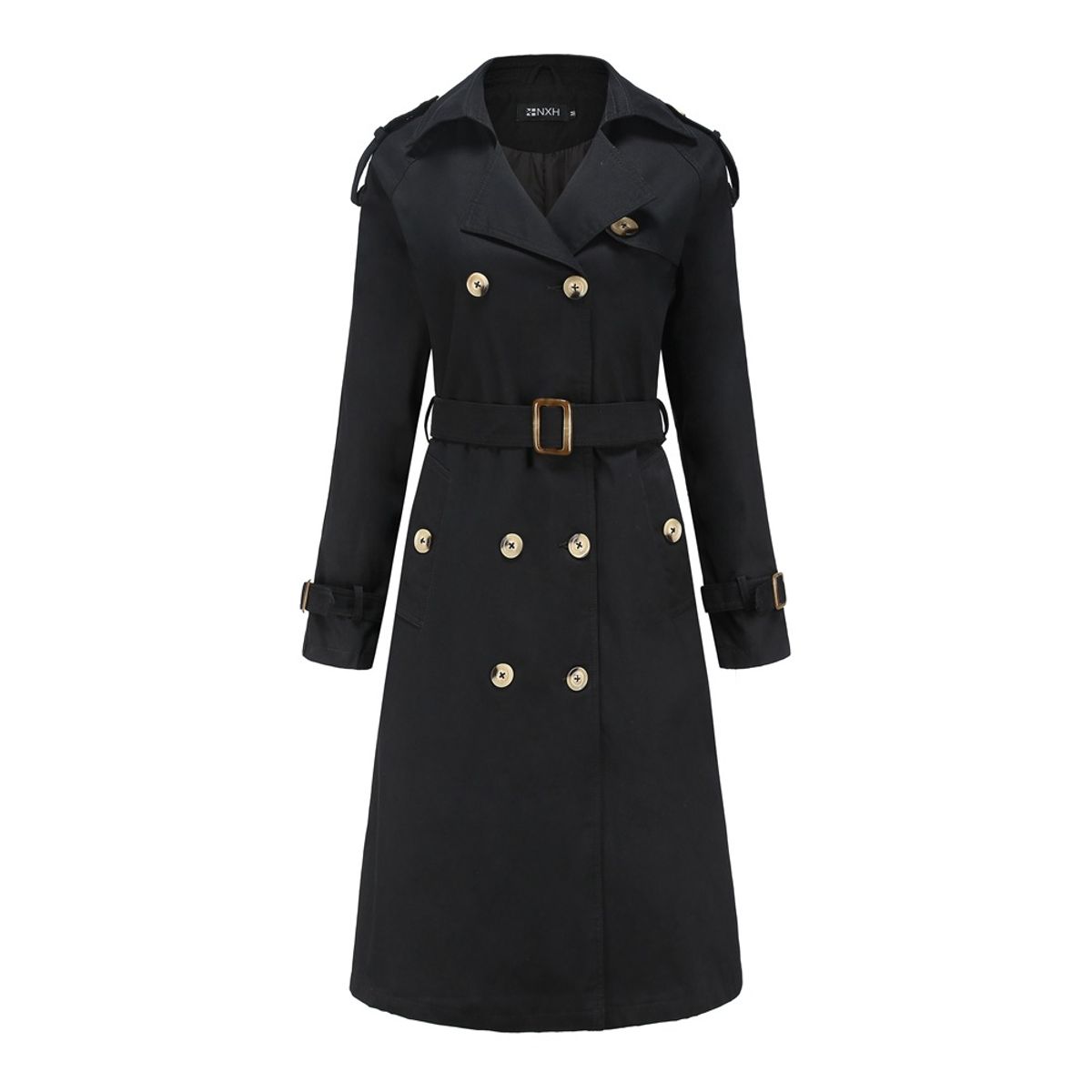 TIOZONEY - Abrigo largo tipo gabardina para mujer - Negro