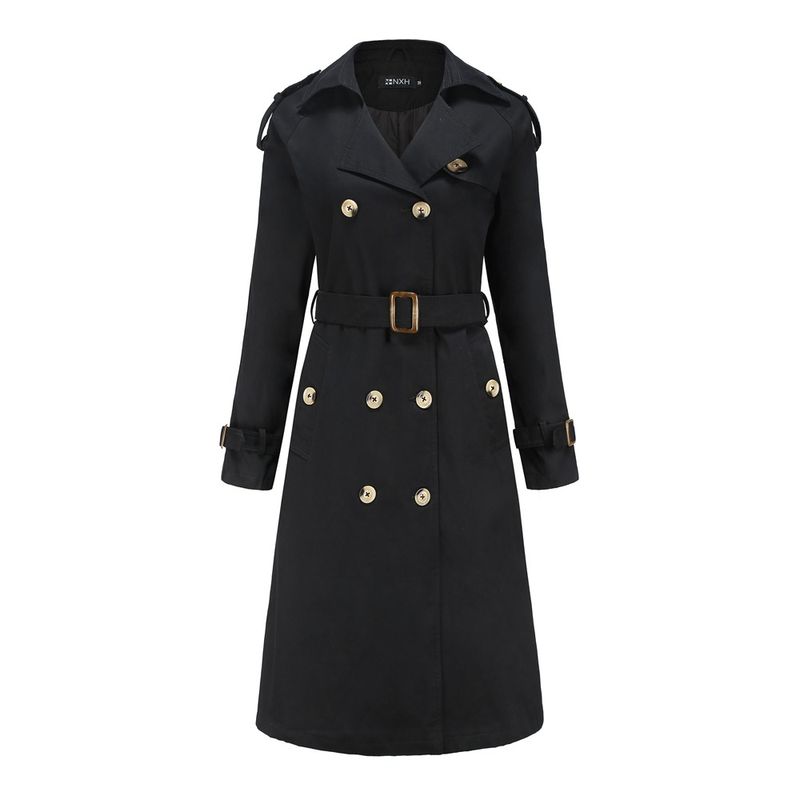 TIOZONEY - Abrigo largo tipo gabardina para mujer - Negro