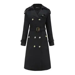 TIOZONEY - Abrigo largo tipo gabardina para mujer - Negro