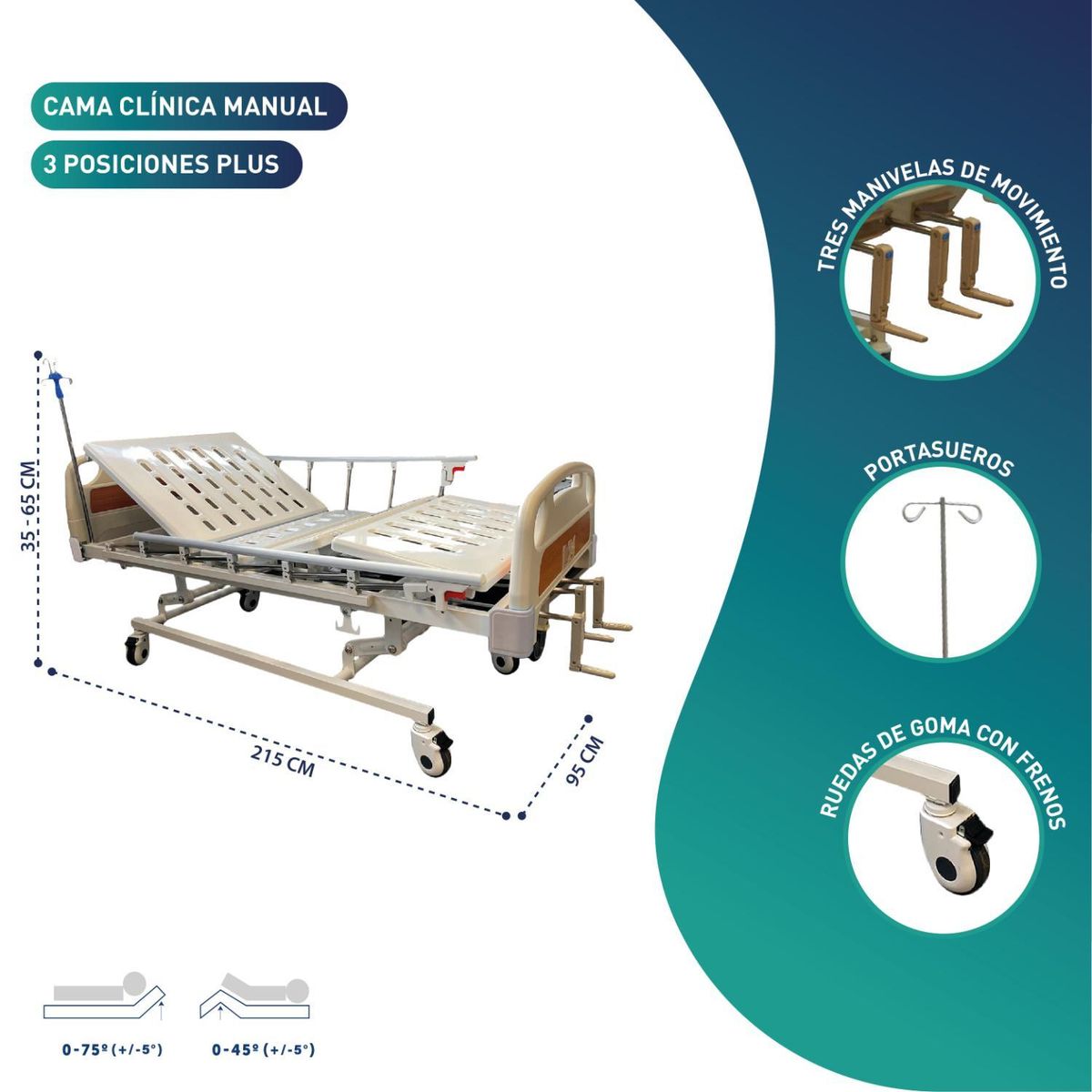 GLOMED - Cama Clinica Manual 3 Posiciones Plus GLOMED
