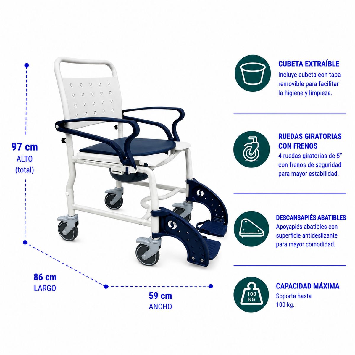 GLOMED - Silla De Baño Ducha WC Azul - Hamburg