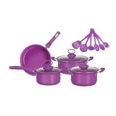 OEM - SET 14 PIEZAS DE OLLAS Y UTENSILIOS DE COCINA - MORADA