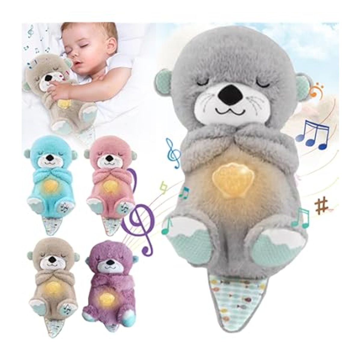 MOVI - NUTRIA PELUCHE APEGO CON MUSICA LUZ Y RESPIRACION PARA NIÑOS