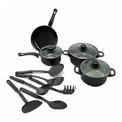 OEM - JUEGO DE OLLA BATERIA MAS UTENCILIOS DE COCINA 13 PIEZAS NEGRO