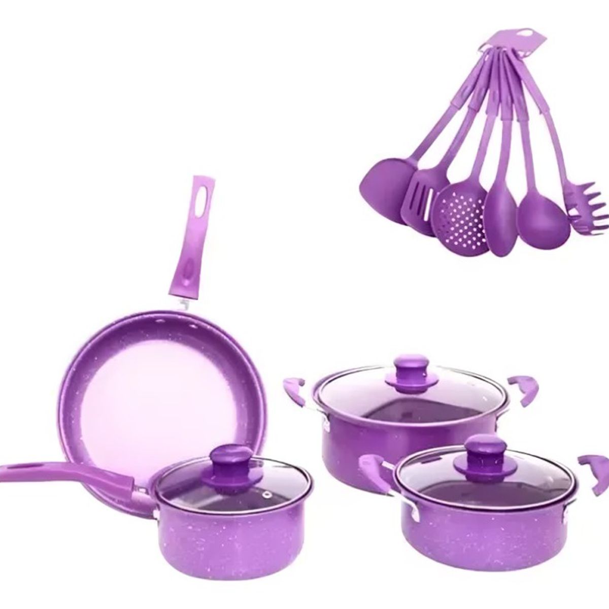 OEM - SET 14 PIEZAS DE OLLAS Y UTENSILIOS DE COCINA - MORADA