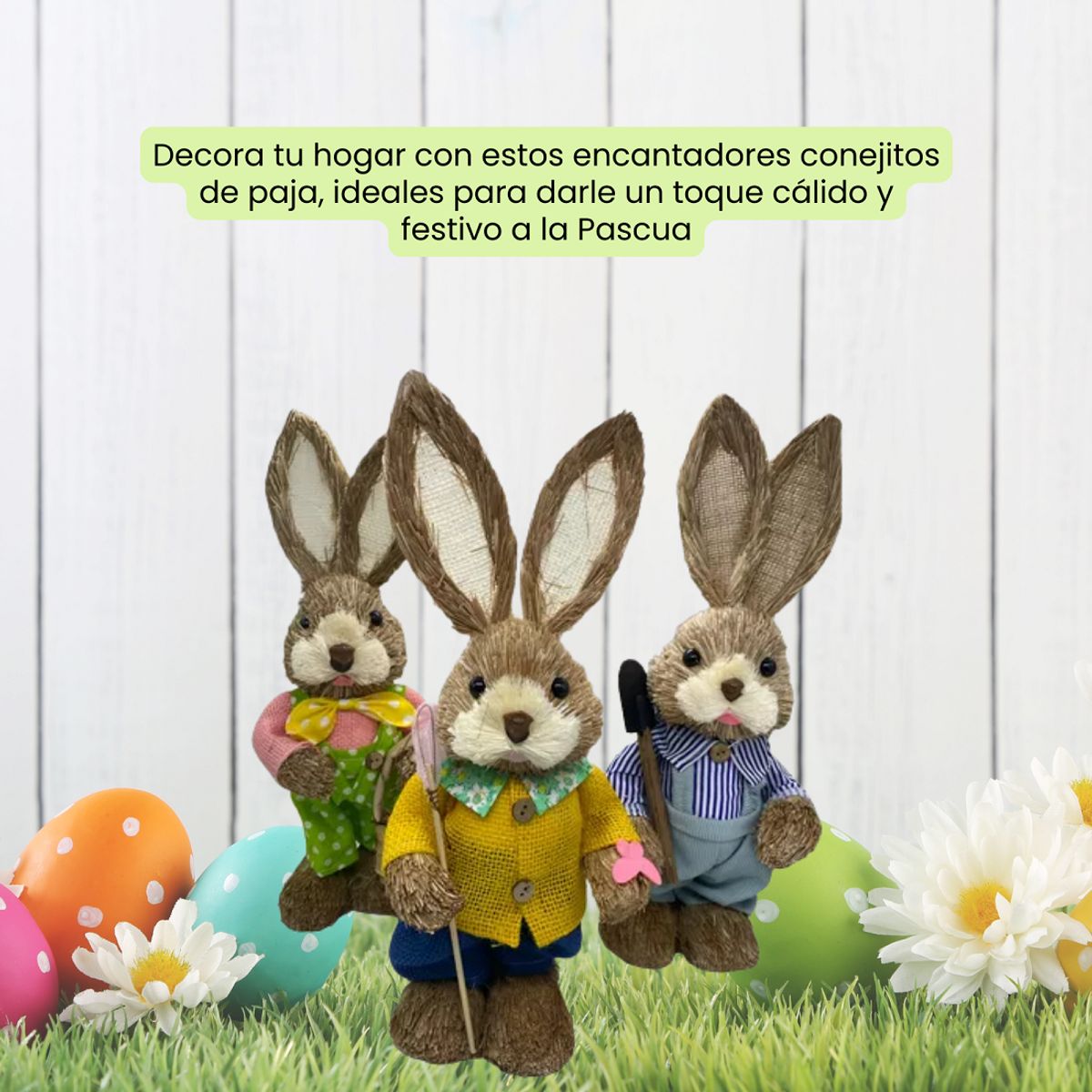 GENERICO - Estatuilla Conejito Pareja De Paja Ornamento Pascua Pequeña