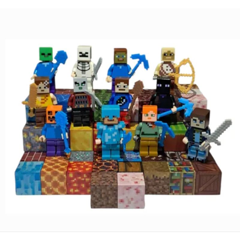 GENERICO - Juguete Magnético minecraft 80 Un De Bloque + 3 Figuras Azar