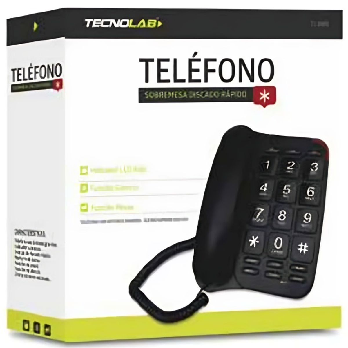 TECNOLAB - TELEFONO DE SOBREMESA NUMERO GRANDES NEGRO TECNOLAB