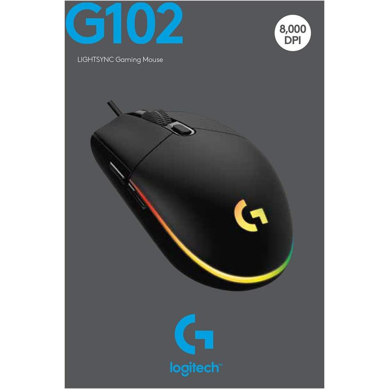 LOGITECH - MOUSE LOGITECH G102 LIGHTSYNC RGB GAMER 6 BOTONES NEGRO