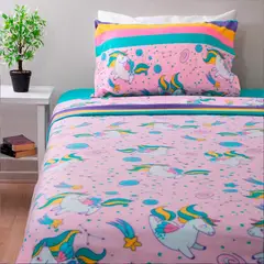 DORAL - Sábanas de polar infantil 1.5 plaza Unicornio Arcoiris