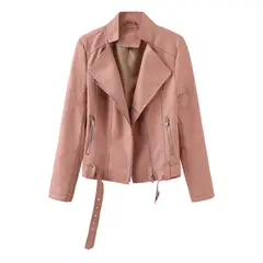 TIOZONEY - Chaqueta de PU con cuello en V de mujer - Rosado