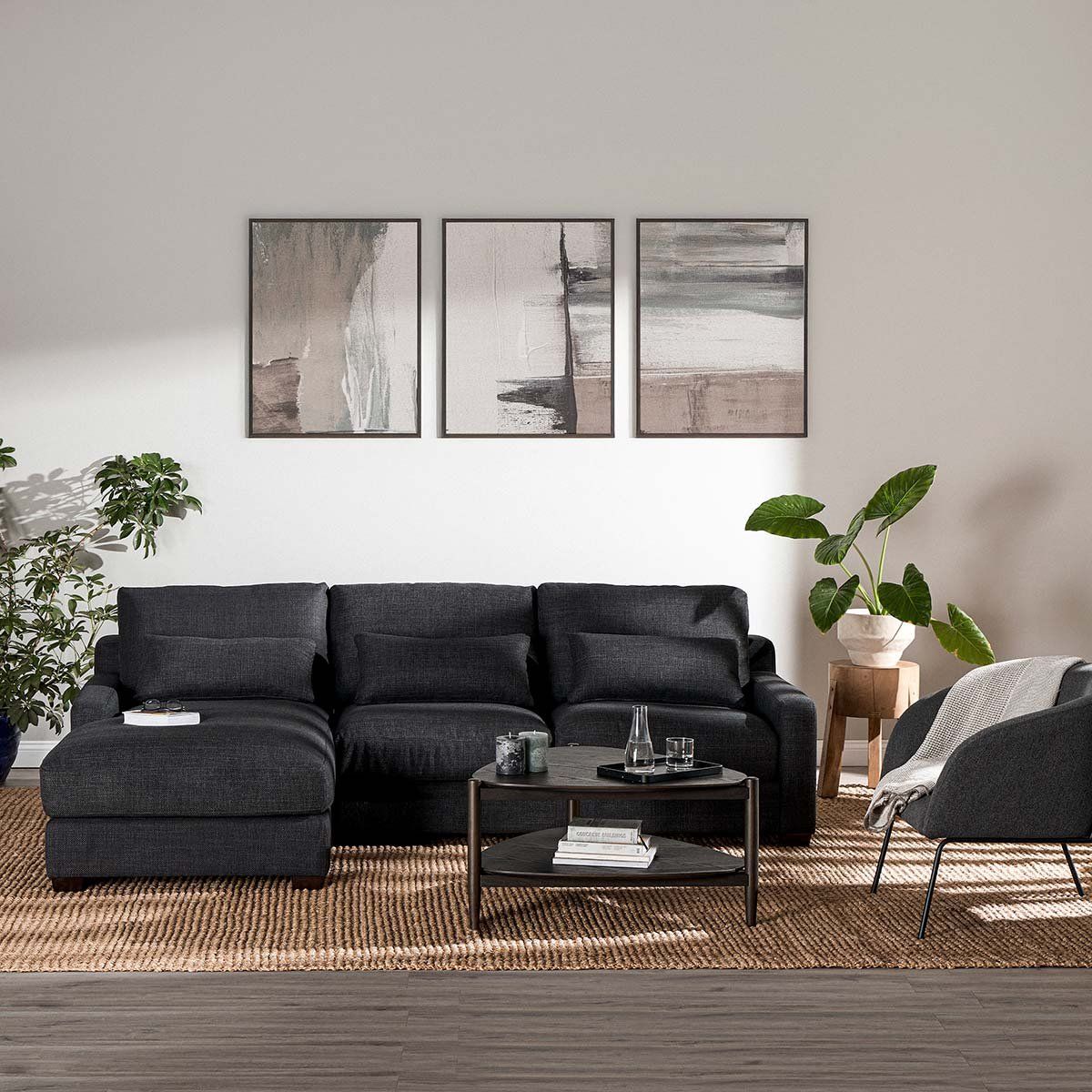 ROSEN - Sofá Seccional Derecho Soroa Small Tela Charcoal