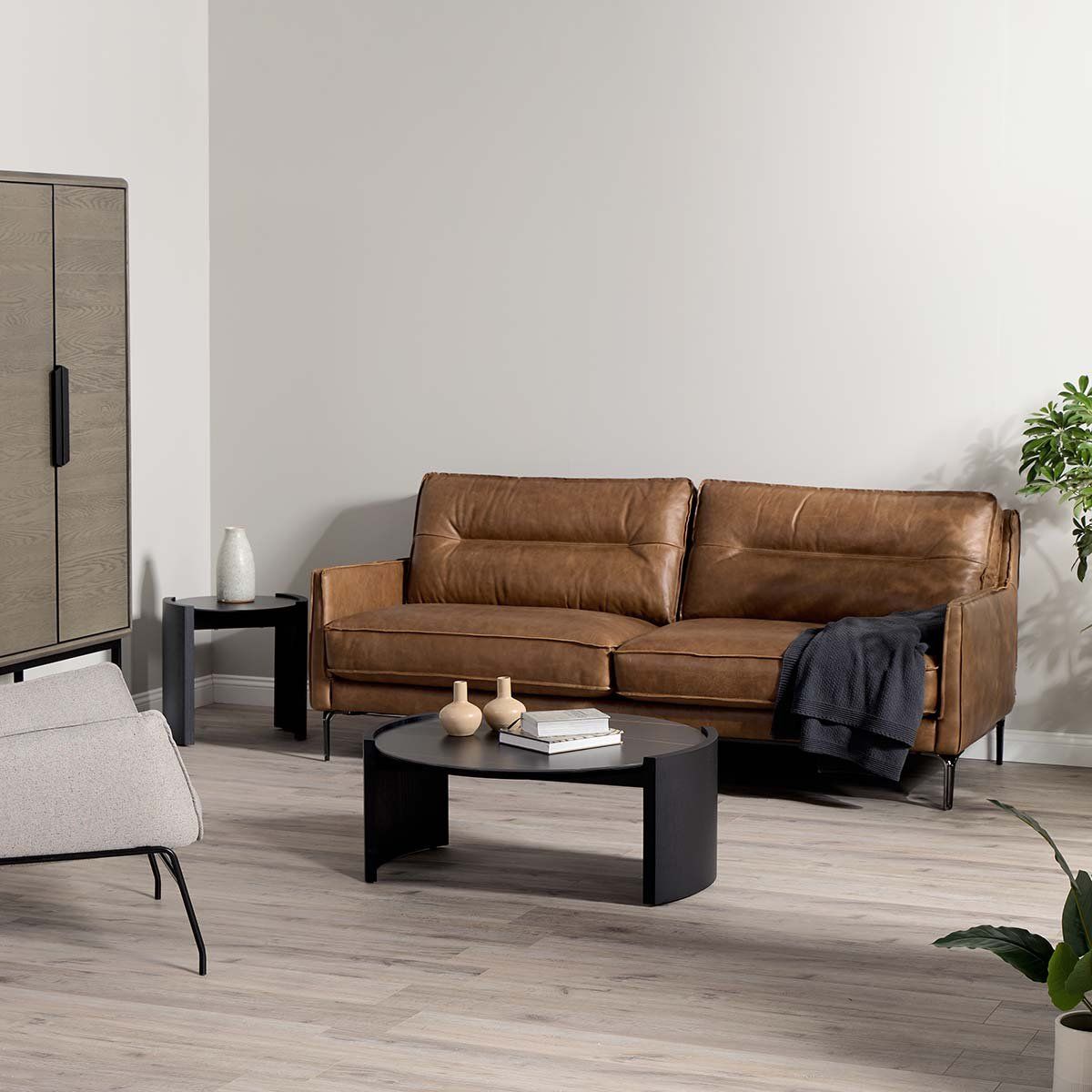 ROSEN - Sofá Bari 3 Cuerpos Cuero Marrón