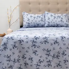 DORAL - Juego de sábanas polar estampada 2 plaza Flor azul
