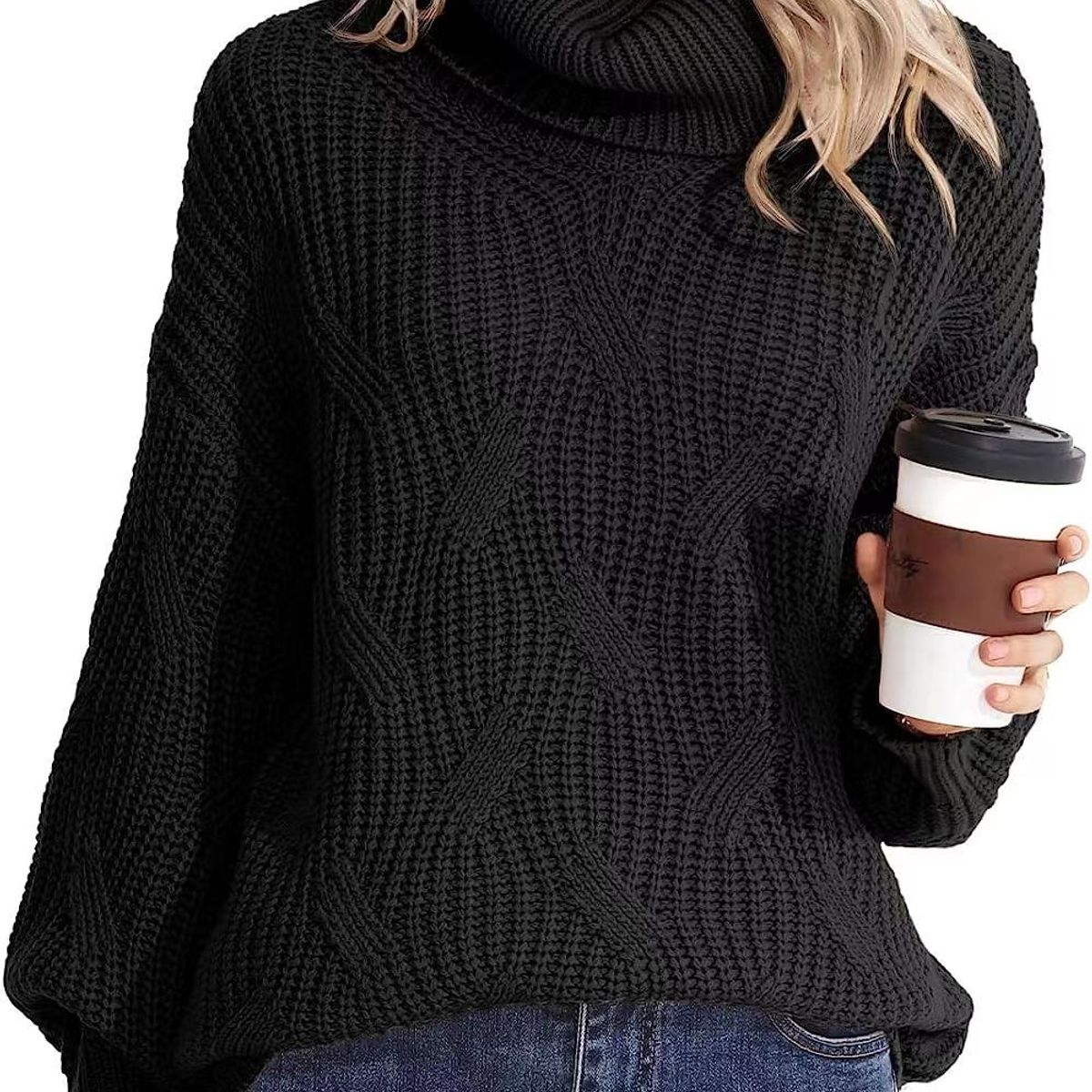 TIOZONEY - Sweater Cuello de Cuello Alto Mujer