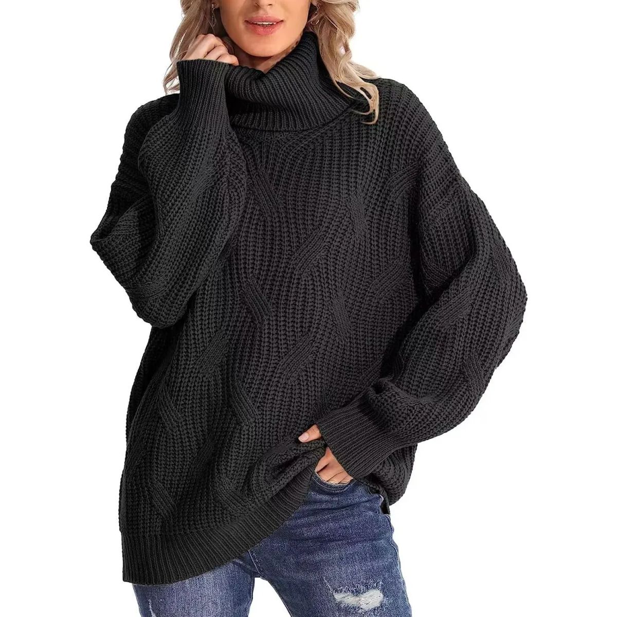TIOZONEY - Sweater Cuello de Cuello Alto Mujer