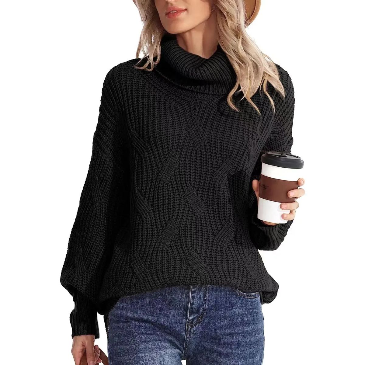 TIOZONEY - Sweater Cuello de Cuello Alto Mujer