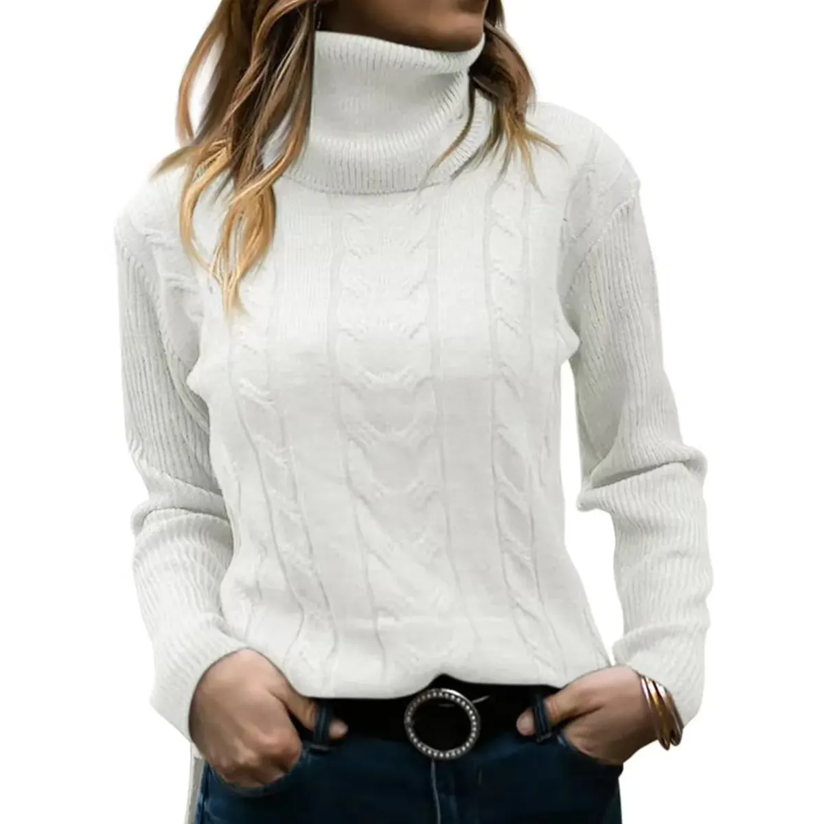 TIOZONEY - Sweater Cuello de Cuello Alto Mujer