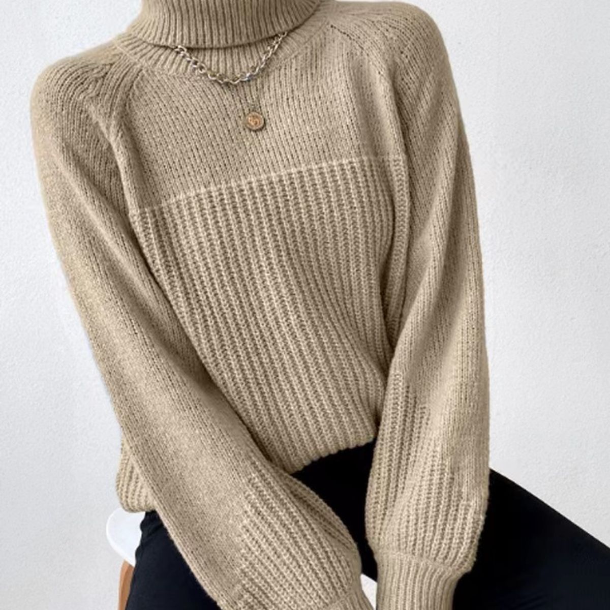 TIOZONEY - Sweater Cuello de Cuello Alto Mujer