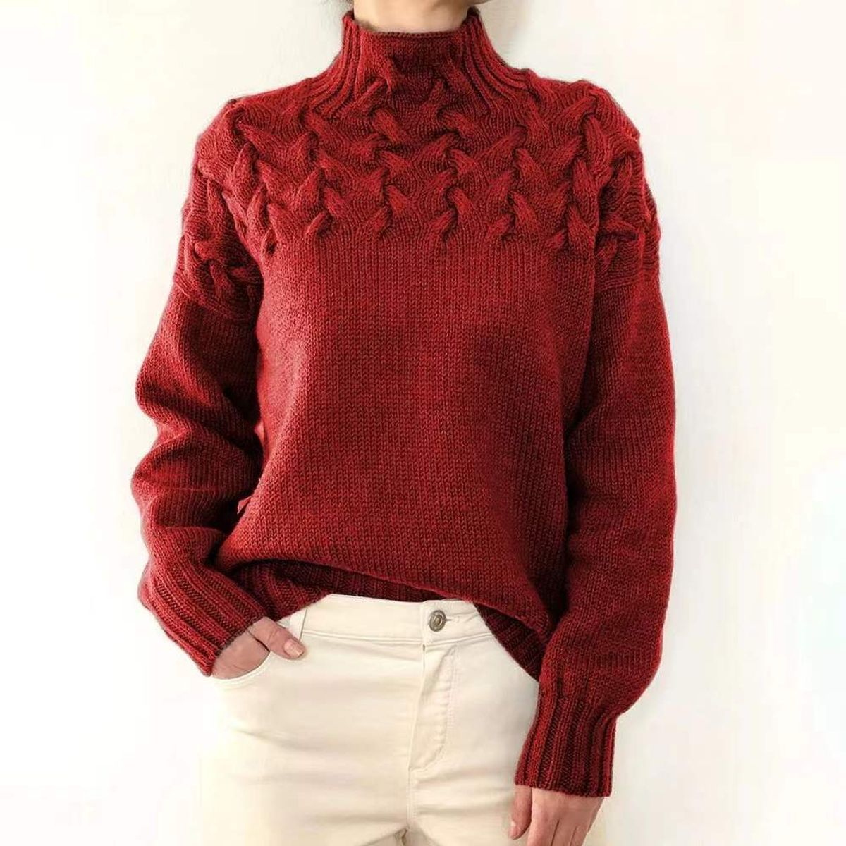 TIOZONEY - Sweater Cuello de Cuello Alto Mujer