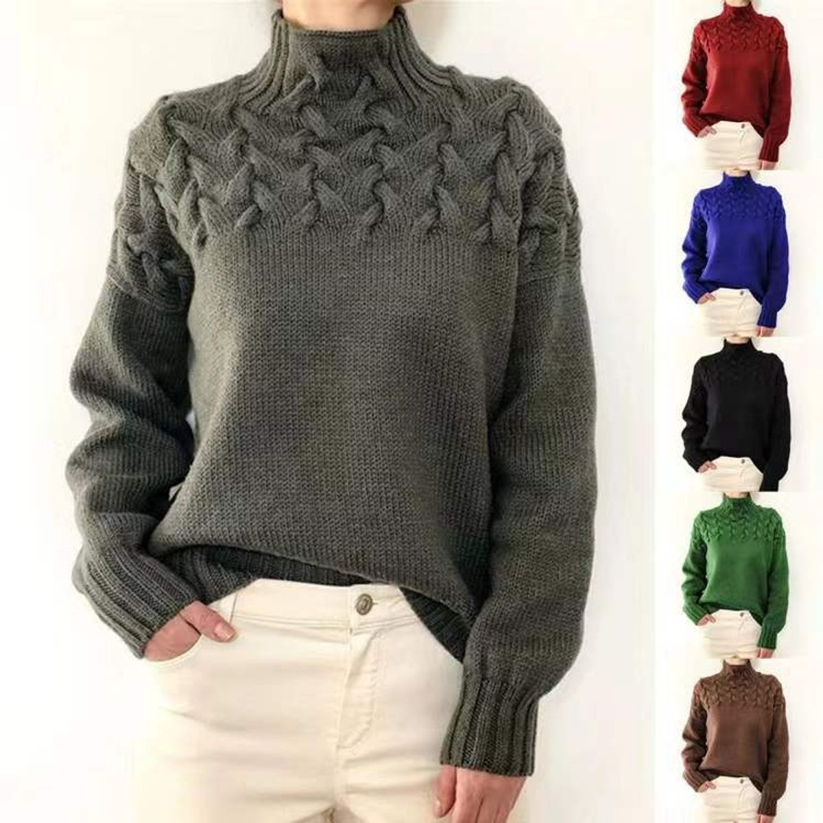 TIOZONEY - Sweater Cuello de Cuello Alto Mujer