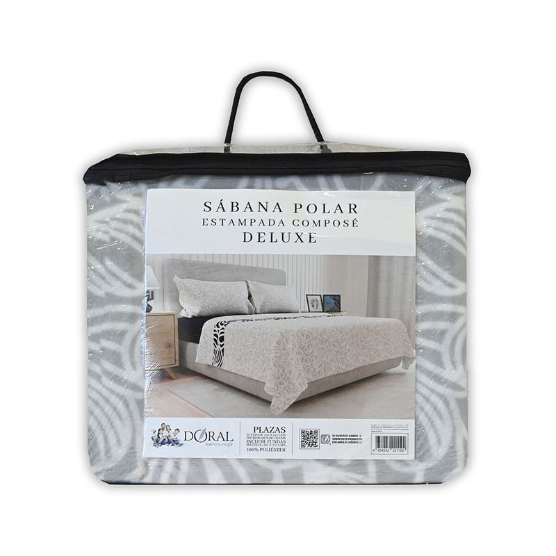 DORAL - Juego de sábanas polar estampada 2 plaza Hoja Gris
