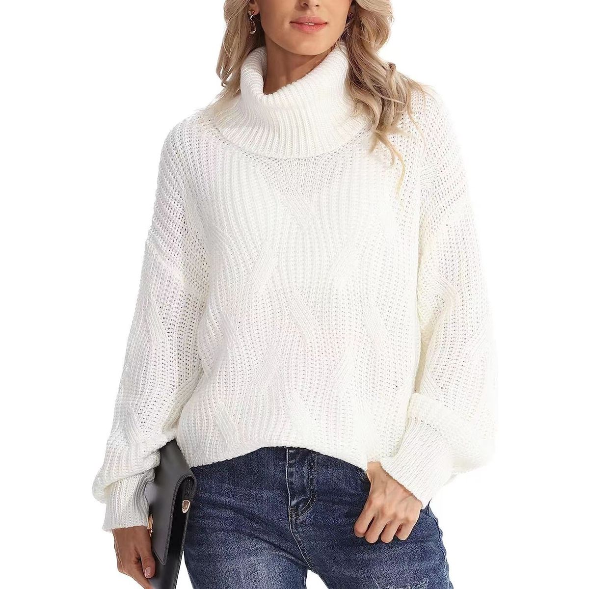 TIOZONEY - Sweater Cuello de Cuello Alto Mujer
