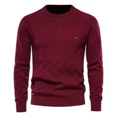 TIOZONEY - Sweater Manga Larga casual Hombre - Burdeo